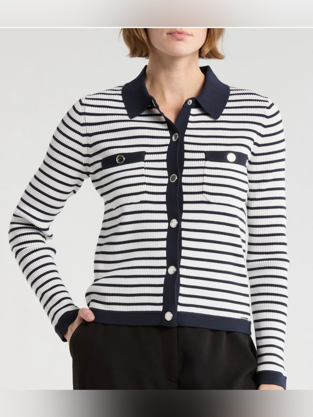 NWT ELIE TAHARI Stripe Rib Knit Cardigan
